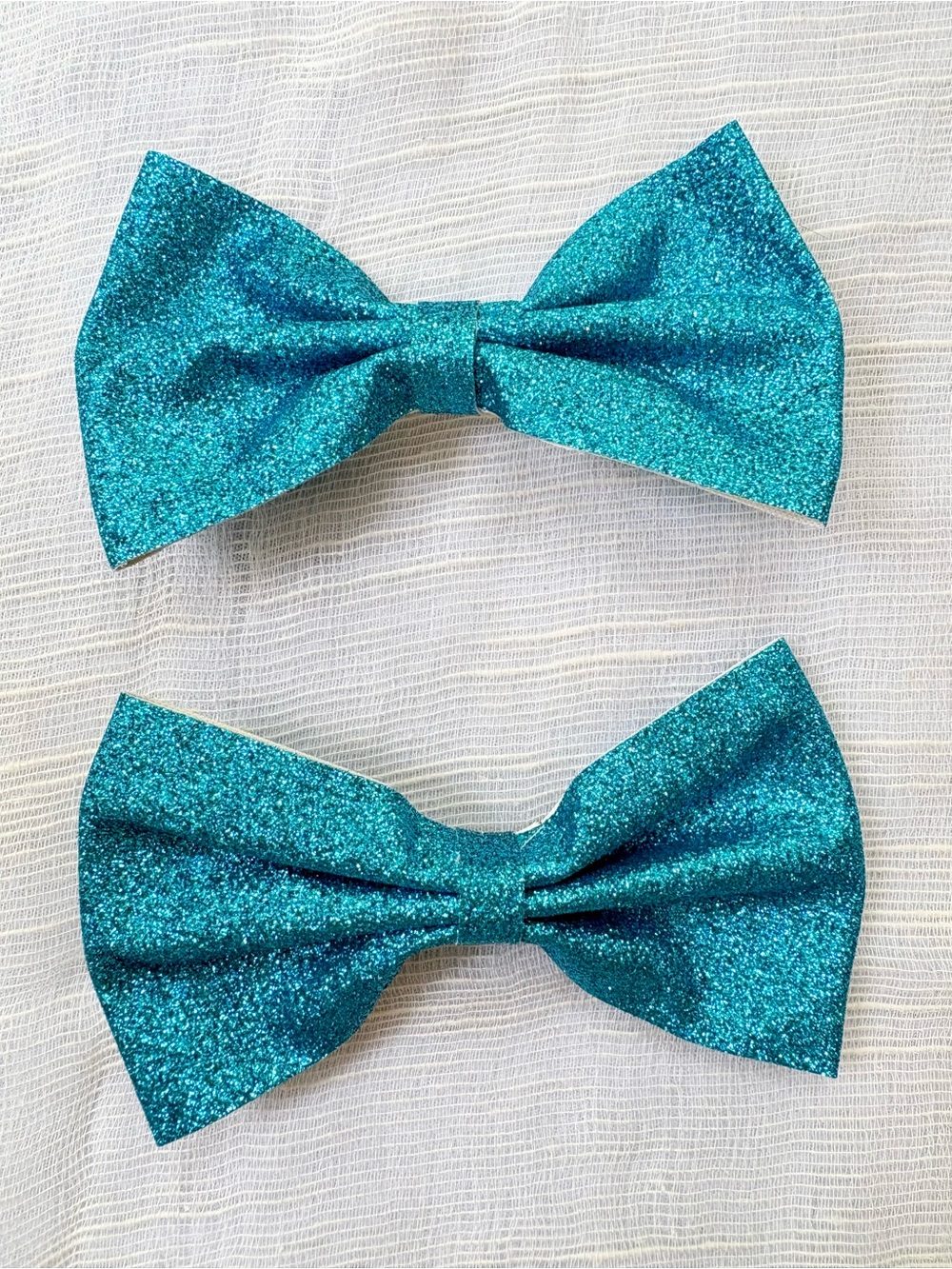 Electric Blue Glitter Hair Bow Clips Set of 2 Handmade Large Bows